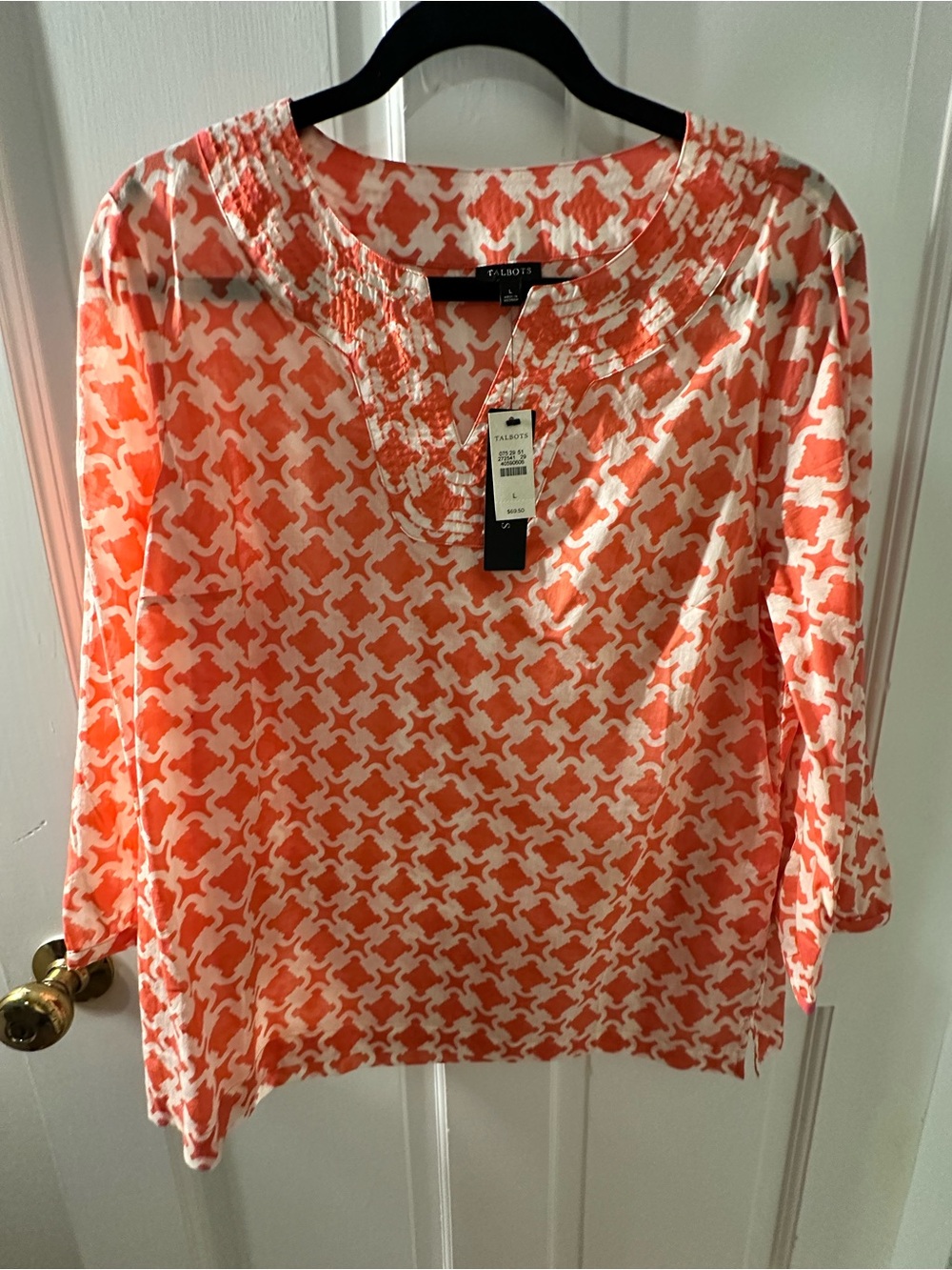 Talbots Coral Patterned Split-Neck Blouse